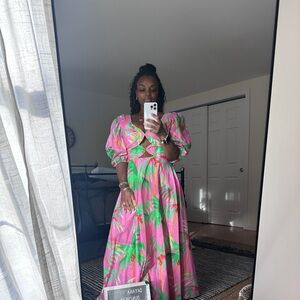 FARM Rio Pink and Green Tropical Maxi Dress